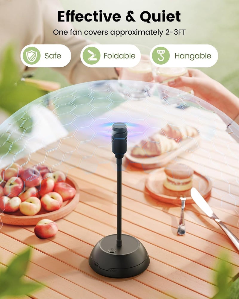 Edvision 4Pack Food Fan for Table, AA Battery Powered, Portable Fan with Flexible Gooseneck and Soft Blades, Soundless Table Fan for BBQ, Picnic, Party, Patio (Non-rechargeable,Black) - Image 5